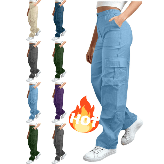 Mifsaly Cargo Pants for Women High Waisted Straight Leg Utility Trousers Lightweight Cotton Casual Outdoor Pant with Multi Pockets XXL