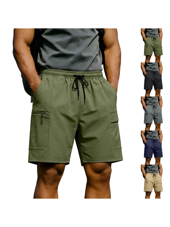 Cargo Shorts for Men Relaxed Fit Quick Dry Hiking Shorts Lightweight Breathable Outdoor Casual Summer Athletic Clothes with Zipper Pockets Green,M