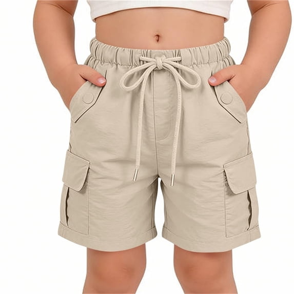 Mifsaly Cargo Shorts for Boys Girls Drawstring Elastic Waist Uniform Shorts with Multi Pockets Kids Outdoor Hiking Lightweight Relaxed Fit Bottoms