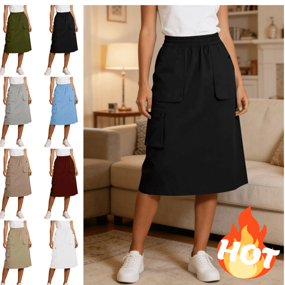 Mifsaly Cargo Skirts for Women Midi High Waist Utility A-Line Skirt with 3 Pockets Y2K Fashion Casual Summer Clothes 2026 Black,XXL