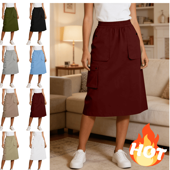 Mifsaly Cargo Skirts for Women Midi High Waist Utility A-Line Skirt with 3 Pockets Y2K Fashion Casual Summer Clothes 2026 Wine,XL