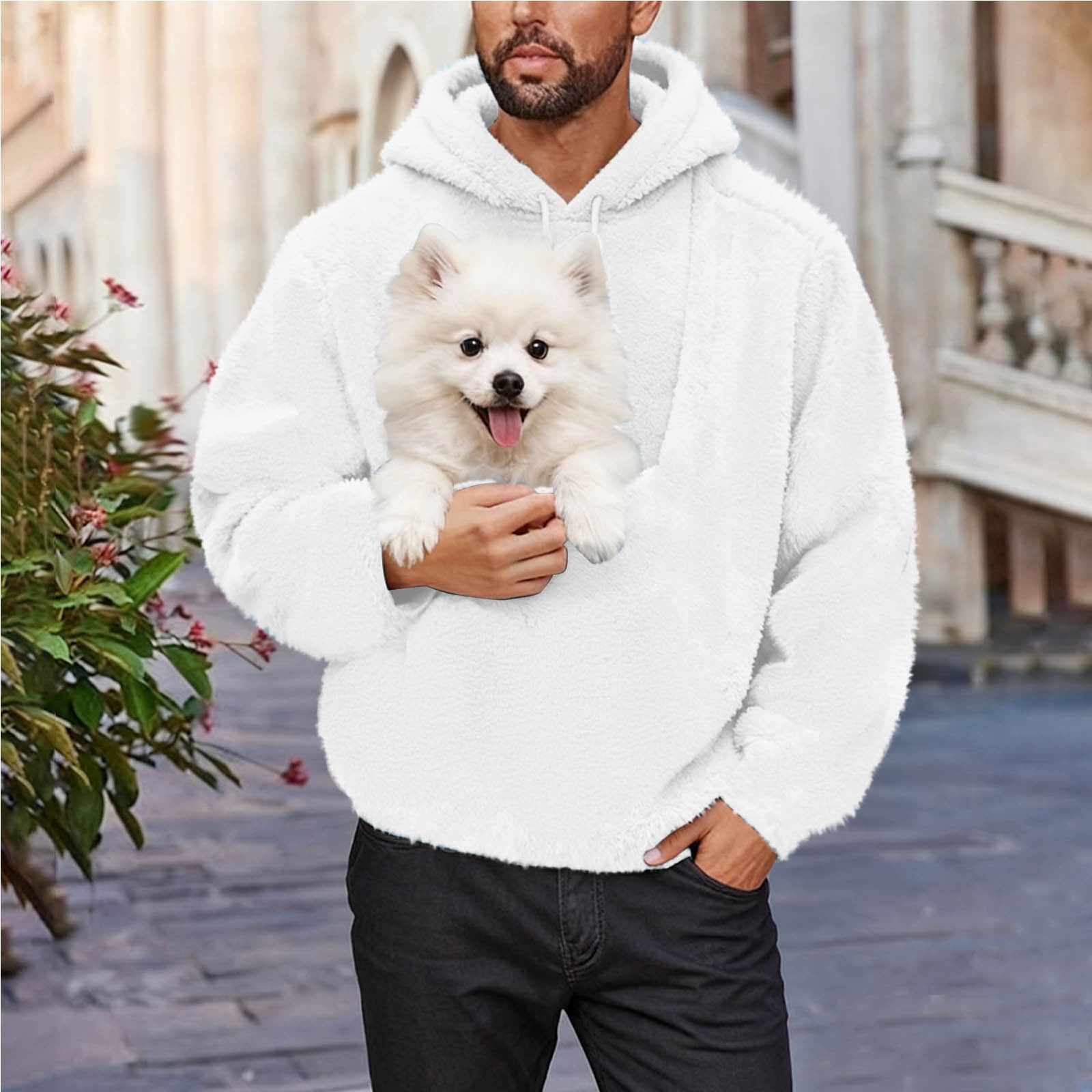 Mifsaly Cats Pouch Hoodie Men Fuzzy Fleece Warm Dog Pouch Hoodies with ...