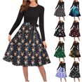 thumbnail image 1 of Mifsaly Christmas Dresses for Women 2025 Xmas Snowflake Print Long Sleeve Vintage Cocktail Dress Crewneck Tunic Elegant Evening Gown Wedding Guest Festival Party formal Outfits Holiday Funny Gifts, 1 of 6