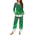 thumbnail image 1 of Mifsaly Christmas Pajama Sets Women Xmas Snowflake Print Pjs Matching Outfits 3 Button Crewneck Long Sleeve Sleepwear Festival Bright Merry Nightwear High Waist Pant with Pockets Holiday Homewear, 1 of 7