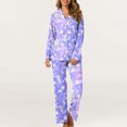 thumbnail image 1 of Mifsaly Christmas Pajama Sets for Women Xmas Trees Print Loose 2 Piece Pjs Long Sleeve V-Neck Sleepwear Lapel Button Down Nightwear High Waist Wide Leg Pants with Pockets 2025 Holiday Homewear, 1 of 7