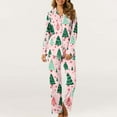 thumbnail image 1 of Mifsaly Christmas Pajama Sets for Women Xmas Trees Print Loose 2 Piece Pjs Long Sleeve V-Neck Sleepwear Lapel Button Down Nightwear High Waist Wide Leg Pants with Pockets 2025 Holiday Homewear, 1 of 6