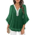 thumbnail image 1 of Mifsaly Christmas Sequin Tops for Women Party Ruffle 3/4 Sleeve Elegant Glitter Top Loose Tunic Xmas V-Neck Holiday Blouse 2025 Work Festival Dressy Casual Outfit, 1 of 9
