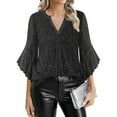 thumbnail image 1 of Mifsaly Christmas Sequin Tops for Women Party Ruffle 3/4 Sleeve Elegant Glitter Top Loose Tunic Xmas V-Neck Holiday Blouse 2025 Work Festival Dressy Casual Outfit, 1 of 6