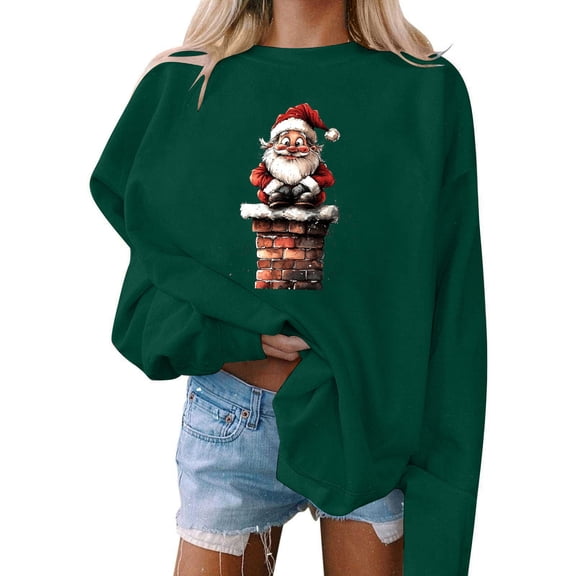 Mifsaly Christmas Sweatshirt Women Xmas Santa Movies Watching Shirt Crewneck Long Sleeve Loose Tops Pullover Bright Merry T-Shirts Festival Party Blouse Novelty Gifts 2025 Holiday Classic Streetwear