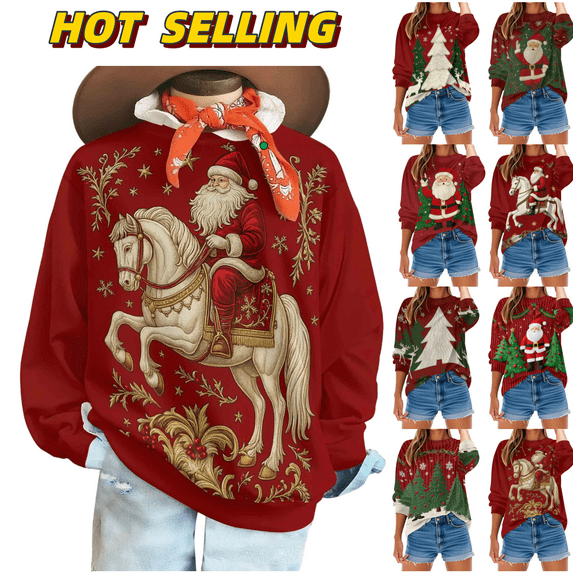 Mifsaly Christmas Sweatshirts for Women Men Fleece Oversized Xmas Santa Warm Pullover Tops Crewneck Long Sleeve Vintage Sweatshirt Festival Party Funny Blouse 2025 Holiday Unisex Clothing