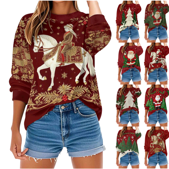 Mifsaly Christmas Sweatshirts for Women Men Fleece Oversized Xmas Santa Warm Pullover Tops Crewneck Long Sleeve Vintage Sweatshirt Festival Party Funny Blouse 2025 Holiday Unisex Clothing