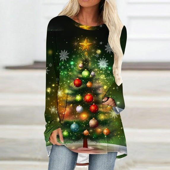 Mifsaly Christmas Sweatshirts for Women Plaid Xmas Tree Print Loose ...