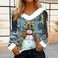 thumbnail image 1 of Mifsaly Christmas Sweatshirts Women V-Neck Long Sleeve Xmas Tree Shirt Faux Fur Collar and Cuff Vintage Pullover Tops Festival Fashion Streetwear Loose Patchwork Blouse 2025 Holiday Clothing, 1 of 4