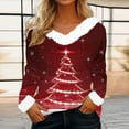thumbnail image 1 of Mifsaly Christmas Sweatshirts Women V-Neck Long Sleeve Xmas Tree Shirt Faux Fur Collar and Cuff Vintage Pullover Tops Festival Fashion Streetwear Loose Patchwork Blouse 2025 Holiday Clothing, 1 of 4