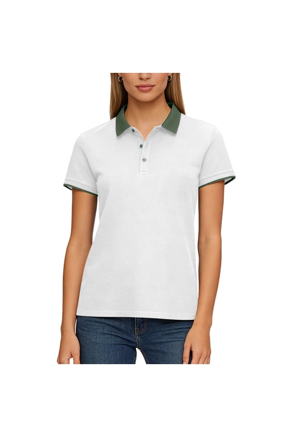 Collared Shirts for Women Short Sleeve Contrast Collar Shirt Button Down Slim Fit Knit Top Business Casual Office Work Blouses Lightweight Breathable Summer Tee S