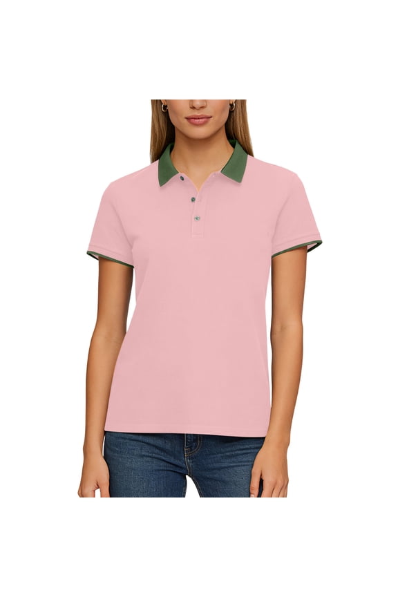 Collared Shirts for Women Short Sleeve Contrast Collar Shirt Button Down Slim Fit Knit Top Business Casual Office Work Blouses Lightweight Breathable Summer Tee S