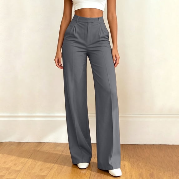 Mifsaly Comfortable Work Pants Women High Waisted Wide Leg Business Casual Trousers with Pockets Breathable Loose Fit Office Everyday Clothes Gray,XL