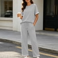 thumbnail image 1 of Mifsaly Comfy Lounge Sets for Women Casual Short Sleeve Crewneck T-Shirt and High Waisted Wide Leg Sweatpants Outdoor Travel Vacation Loungewear Gray,L, 1 of 7