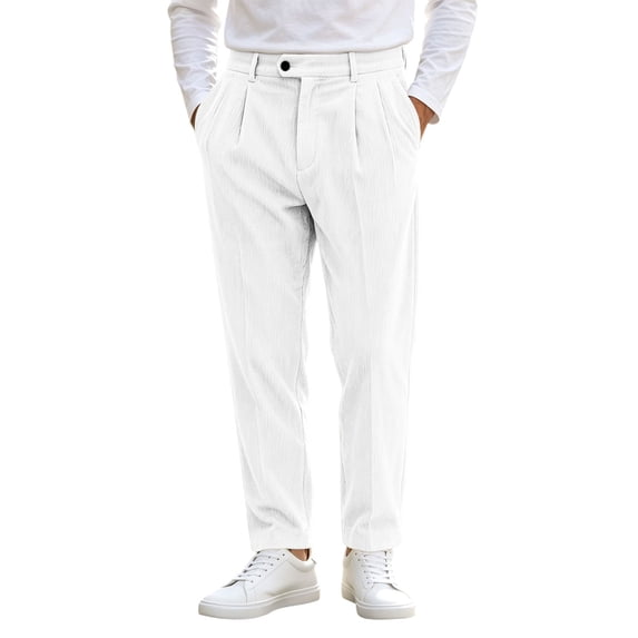Mifsaly Corduroy Pleated Pants Men Button Front Tapered Leg Ankle ...