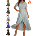 thumbnail image 1 of Mifsaly Cotton Dresses Women V-Neck Short Sleeve Midi Wrap Dress Asymmetrical Slit Flowy Elegant Wedding Guest Cocktail Gowns XXXL, 1 of 7