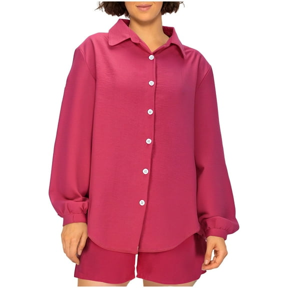 Mifsaly Cotton Linen 2 Piece Sets Women Long Sleeve Button Down Shirt Summer Shorts Loose Lightweight Matching Outfits Trendy Spring Loungewear L