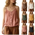 thumbnail image 1 of Mifsaly Cotton Linen Cami Tops for Women Spaghetti Strap Button Down Camisole Casual V Neck Loose Sleeveless Blouse Summer Beach Wear Holiday Outfits Wine,L, 1 of 6