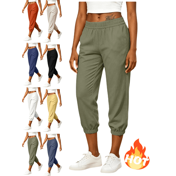 Mifsaly Cotton Linen Capri Joggers Womens Elastic Waist Casual Summer Capris Lightweight Breathable High Waisted Tapered Athletic Bottoms 2026 Army Green,L