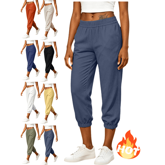 Mifsaly Cotton Linen Capri Joggers Womens Elastic Waist Casual Summer Capris Lightweight Breathable High Waisted Tapered Athletic Bottoms 2026 Gray,XL
