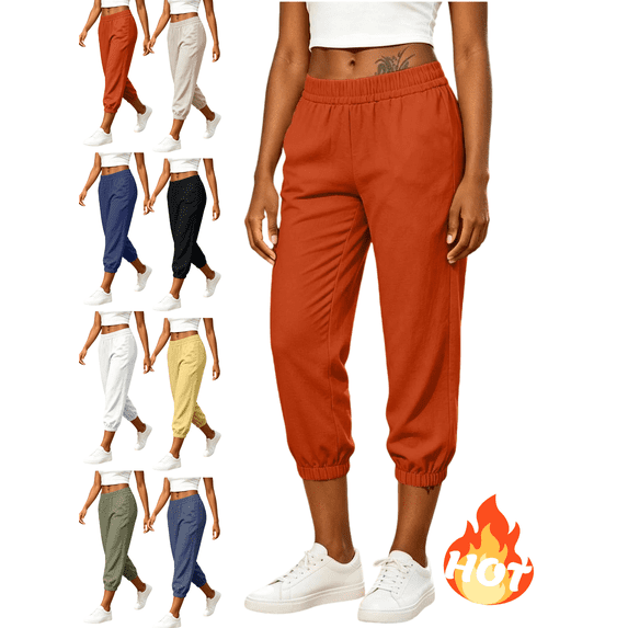 Mifsaly Cotton Linen Capri Joggers Womens Elastic Waist Casual Summer Capris Lightweight Breathable High Waisted Tapered Athletic Bottoms 2026 Watermelon Red,L
