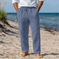 thumbnail image 1 of Mifsaly Cotton Linen Pants for Men Wide Leg Summer Casual Trousers Elastic Waist Drawstring Lightweight Breathable Beach Pant with 4 Pockets S, 1 of 9
