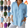 thumbnail image 1 of Mifsaly Cotton Linen Shirts for Women Lapel Button Down Long Sleeve Blouse Lightweight Breathable Blouse Office Dressy Casual T-Shirts Loose Fit Teacher Tops Outfits XXL, 1 of 7