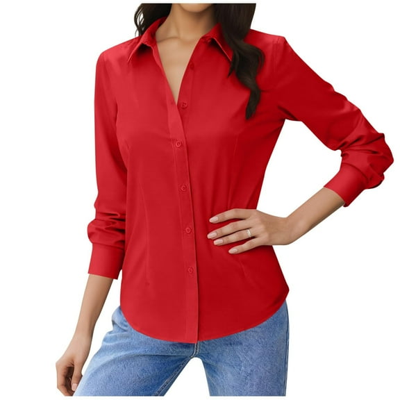 Mifsaly Cotton Long Sleeve Tops for Women Lapel Button Down Shirts Lapel Business formal Tshirts Slim Fit Elegant Blouse Fashion Fall Clothes M