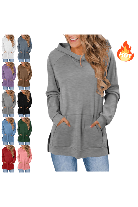 Cotton Sweatshirts for Women Loose Raglan Long Sleeve Hoodie Side Split Workout Hooded Sweatshirt Office Pullover Tops with Pocket Spring Fall Trendy Outfits XXL
