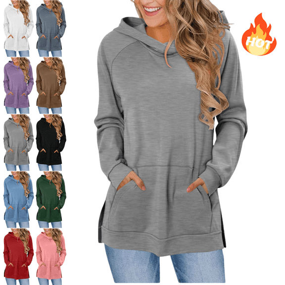 Mifsaly Cotton Sweatshirts for Women Loose Raglan Long Sleeve Hoodie Side Split Workout Hooded Sweatshirt Office Pullover Tops with Pocket Spring Fall Trendy Outfits XXL