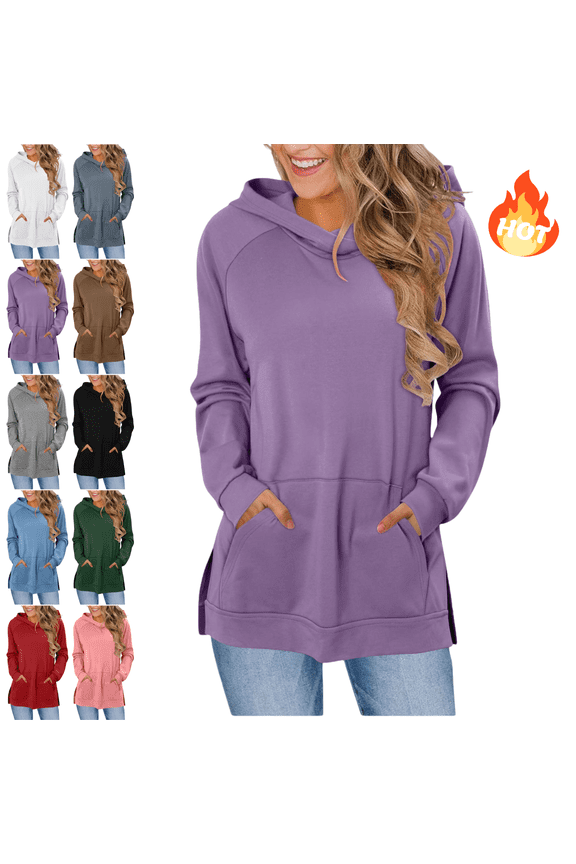 Cotton Sweatshirts for Women Loose Raglan Long Sleeve Hoodie Side Split Workout Hooded Sweatshirt Office Pullover Tops with Pocket Spring Fall Trendy Outfits XL
