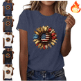 thumbnail image 1 of Mifsaly Cotton T Shirts Women Sunflower Usa Flag Print Independence Day T-Shirt Summer Holidays Patriotic Everyday Work Tops XL, 1 of 5