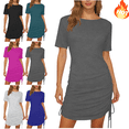 thumbnail image 1 of Mifsaly Cotton Tshirt Dress Women Crewneck Short Sleeve Mini Bodycon Dresses Side Ruched Adjustable Drawstring Summer Everyday Sundresses S, 1 of 7