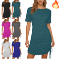 thumbnail image 1 of Mifsaly Cotton Tshirt Dress Women Crewneck Short Sleeve Mini Bodycon Dresses Side Ruched Adjustable Drawstring Summer Everyday Sundresses S, 1 of 7