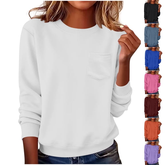 Mifsaly Crewneck Sweatshirts Women Long Sleeve Loose Fit Sweatshirt Soild Color Slouchy Relaxed Pullover Tops with Pocket 2025 Workout Daily Outfit