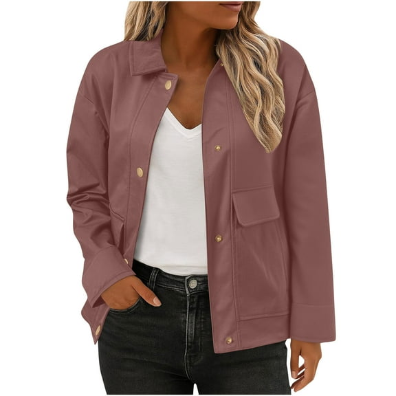 Mifsaly Cropped Bomber Jacket Women Lightweight Button Down Casual Coats Long Sleeve Lapel Collar Fashion Outerwear with Pockets 2025 Fall Outfits Streetwear