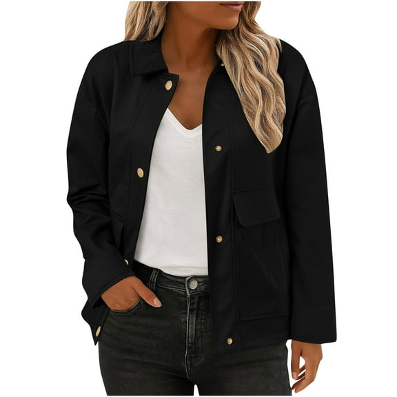 Mifsaly Cropped Bomber Jacket Women Lightweight Button Down Casual Coats Long Sleeve Lapel Collar Fashion Outerwear with Pockets 2025 Fall Outfits Streetwear