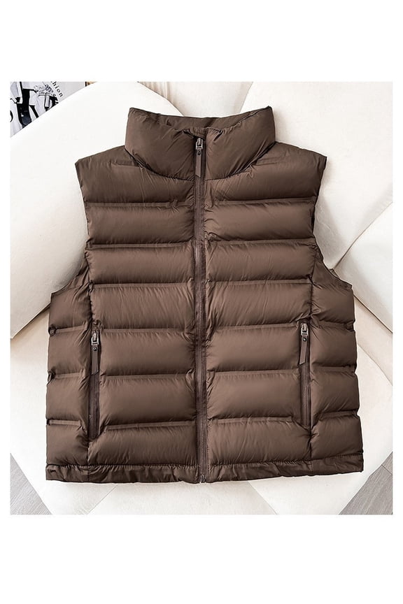 Cropped Puffer Vest for Women Zip up Lightweight Sleeveless Down Jacket Stand Collar Windproof Thermal Padded Coats Soild Color Warm Winter Outerwear with Zipper Pockets