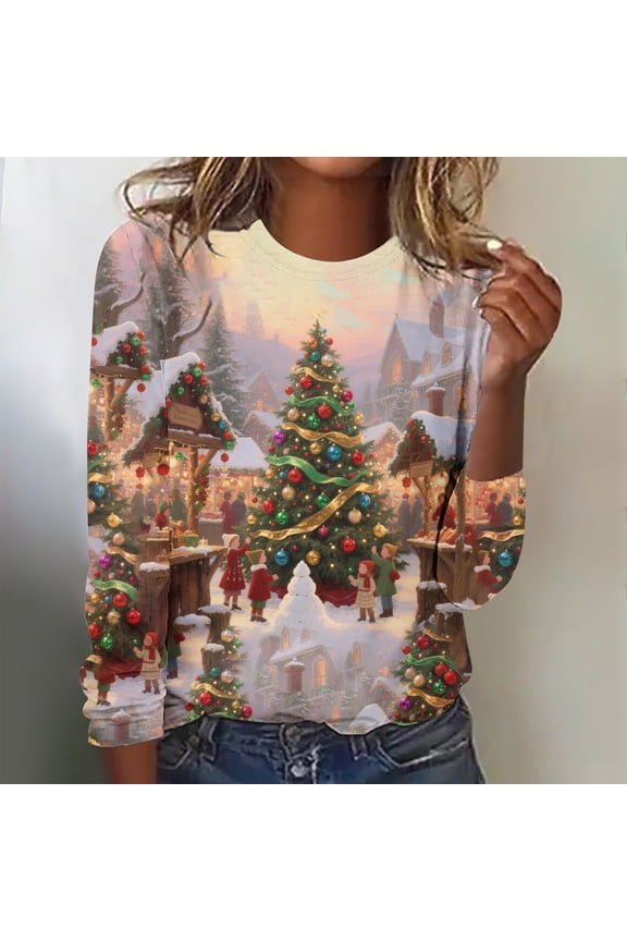 Cute Christmas Sweatshirts for Women Plus Size Xmas Santa Vintage Pullover Tops Comfy Movies Watching Shirts Tunic Loose Party Blouse 2025 Holiday Festival Clothing