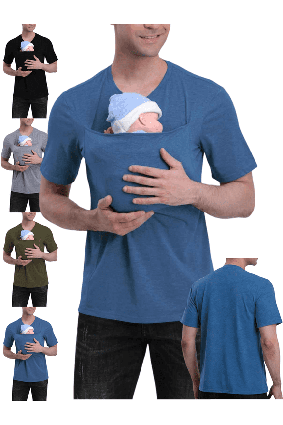 Dad and Mom Kangaroo Carrier Shirt v neck short sleeve tshirts unisex women men kangaroo shirt for dad and baby Pregnant Babies Wearing tops