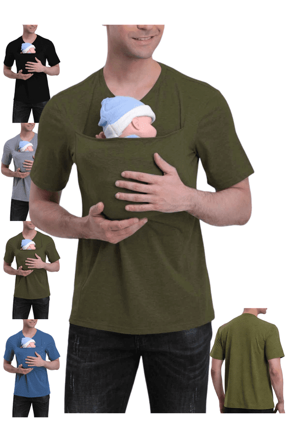 Dad and Mom Kangaroo Carrier Shirt v neck short sleeve tshirts unisex women men kangaroo shirt for dad and baby Pregnant Babies Wearing tops