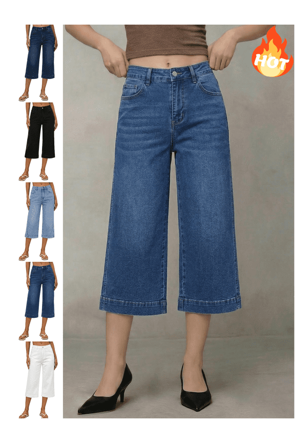 Denim Capris for Women High Waisted Wide Leg Cropped Jeans with Pockets Office Work Everyday Wear Summer Casual Bottoms 2026 XXL