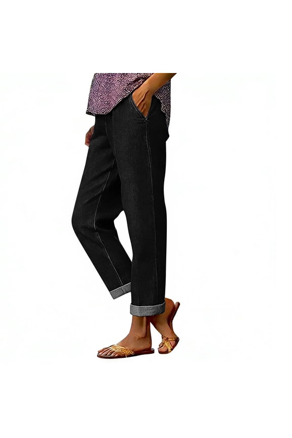 Denim Pants for Women High Waisted Straight Leg Jeans Cuffed Hems Causal Going Out Fashion Summer Clothes with Pockets S