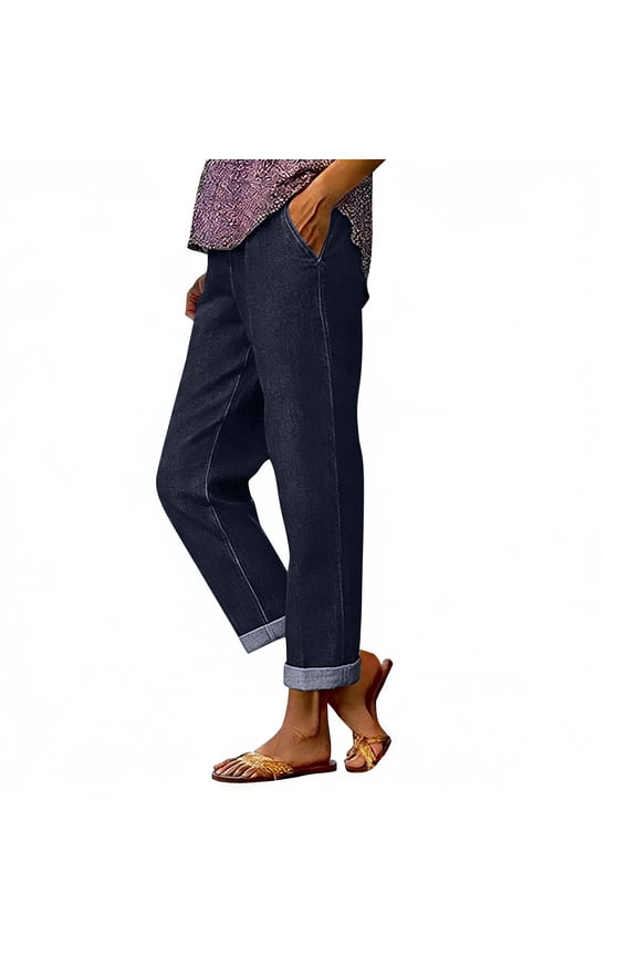 Denim Pants for Women High Waisted Straight Leg Jeans Cuffed Hems Causal Going Out Fashion Summer Clothes with Pockets S