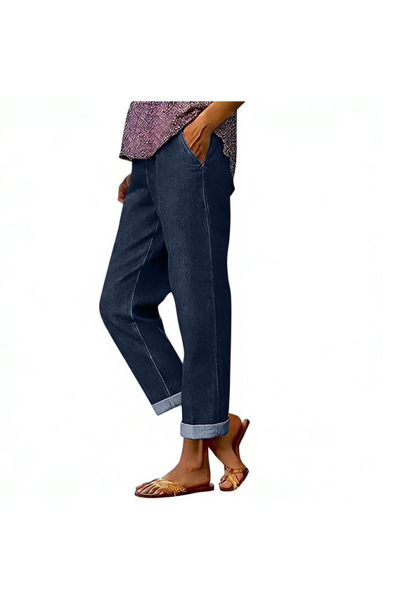 Denim Pants for Women High Waisted Straight Leg Jeans Cuffed Hems Causal Going Out Fashion Summer Clothes with Pockets S