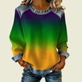 thumbnail image 1 of Mifsaly Denim Sweatshirt Women Gradient Raglan Sleeve Crewneck Mardi Gras Sweatshirts Waffle-Knit Patchwork Holiday Party Carnival Pullover Tops XL, 1 of 5